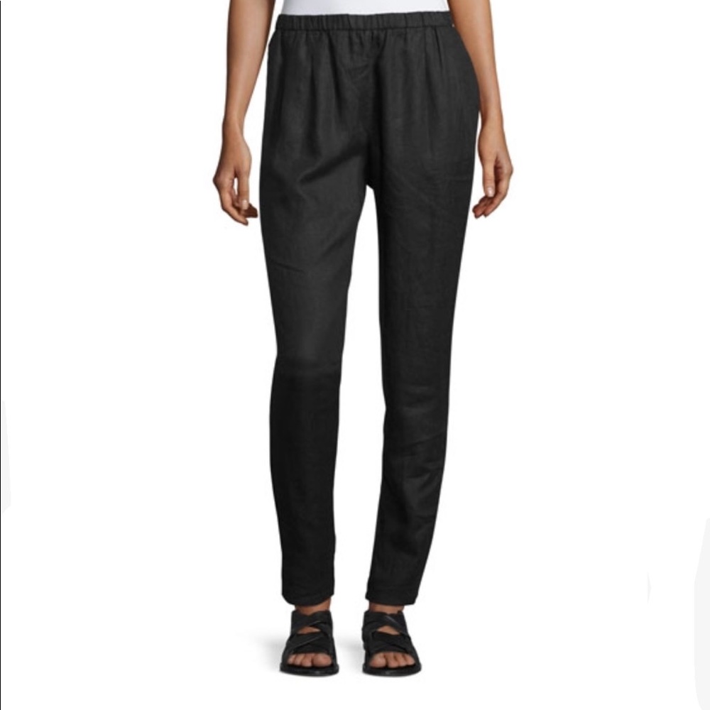 Eileen Fisher Organic Linen Black Slouchy Pants